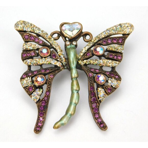 Vintage Kirks Folly AB Rhinestone Glitter Enamel Butterfly Brooch Pin 2